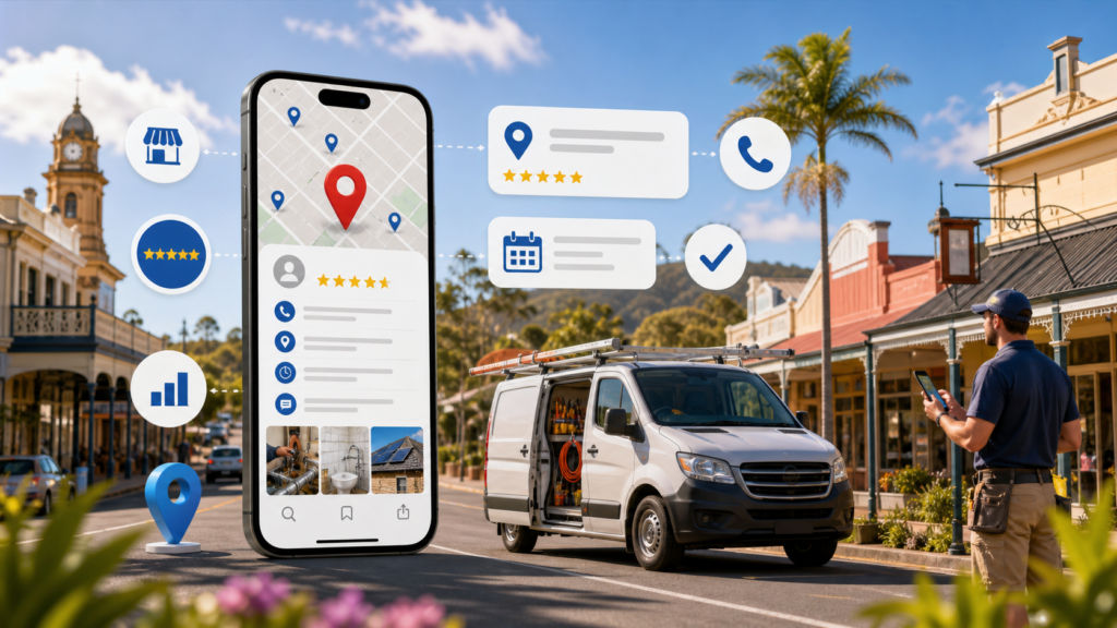 Google Business Profile optimisation for Gympie service businesses with map pins reviews calls and local visibility signals