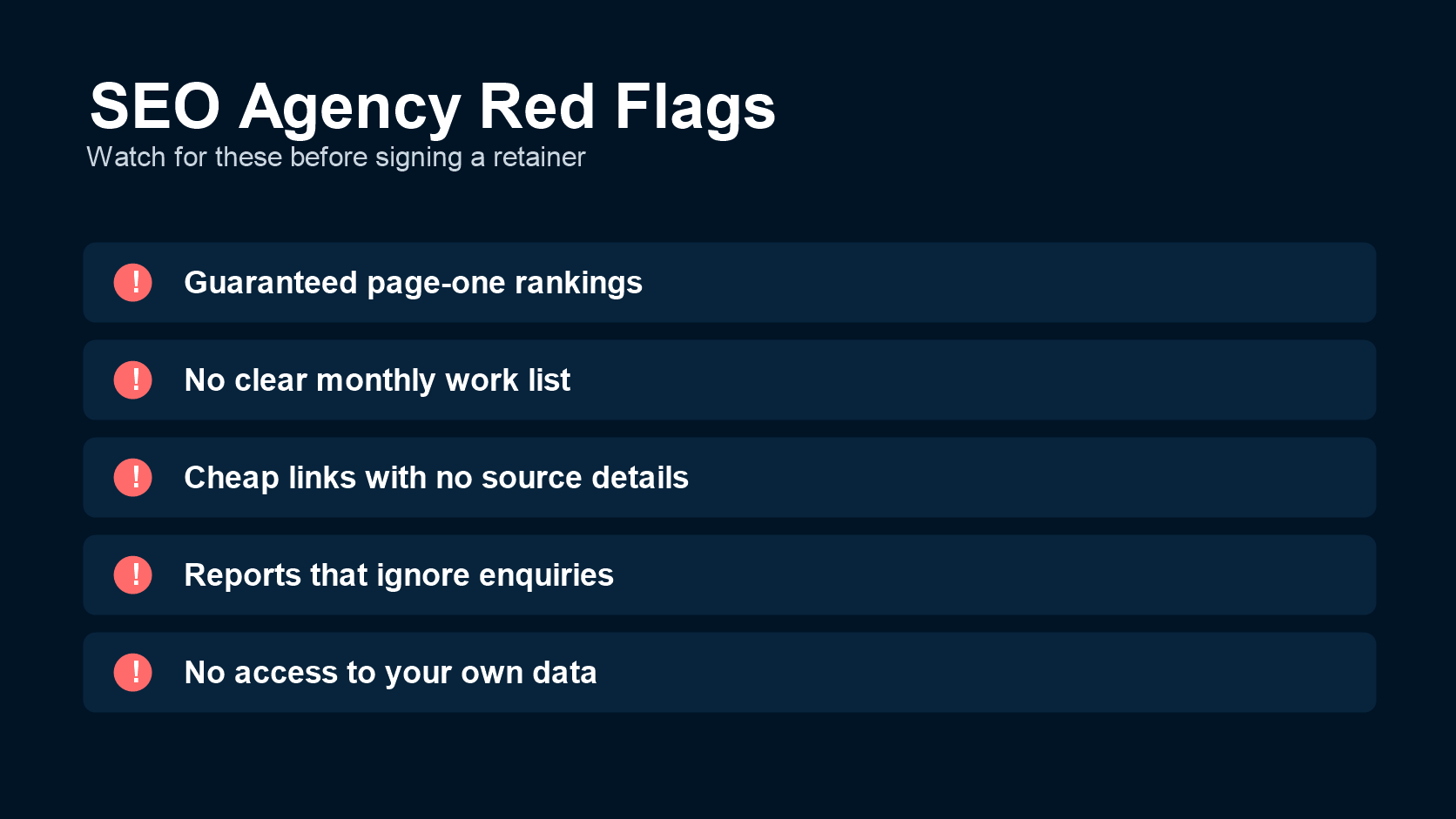 Common warning signs to watch for when hiring an SEO agency