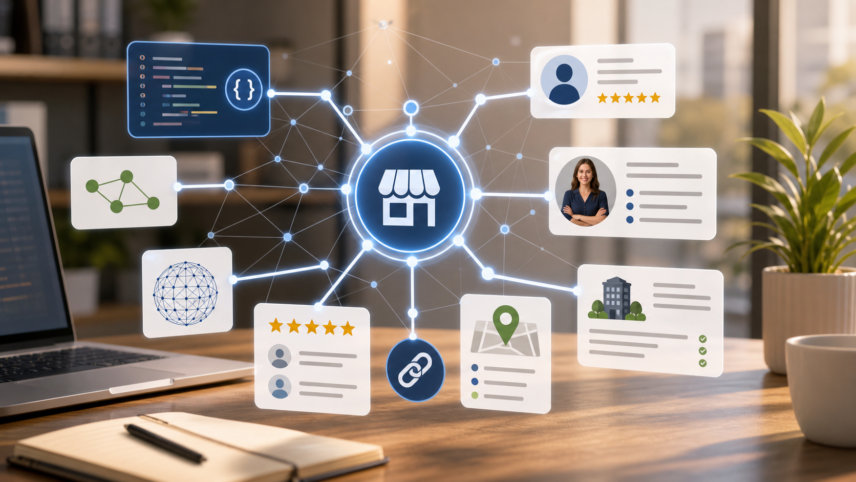 Structured data and entity SEO workflow with schema tiles business profiles reviews author cards and citation links