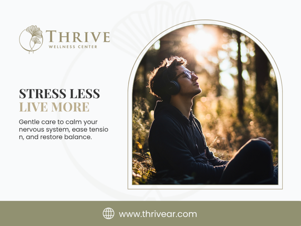 Thrive Wellness Stress Less Live More social post
