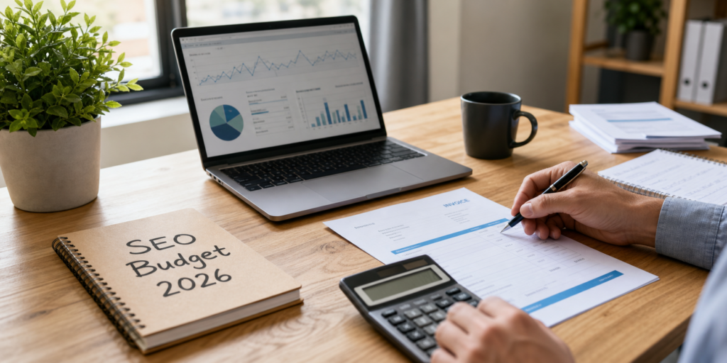 Small business owner reviewing SEO cost Australia budget for 2026