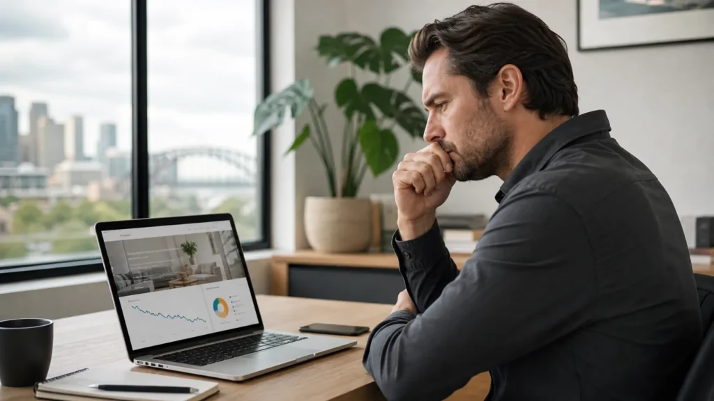 Small business owner reviewing cheap website problems and lost leads