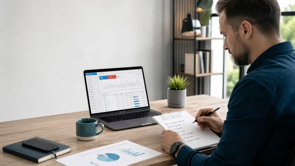 Small-business owner checking why Google Ads is wasting money