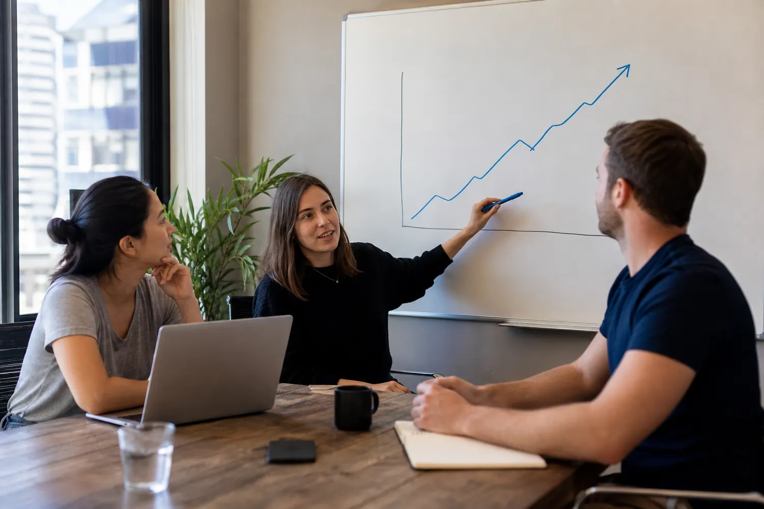 Small business team reviewing progress towards the top of Google search