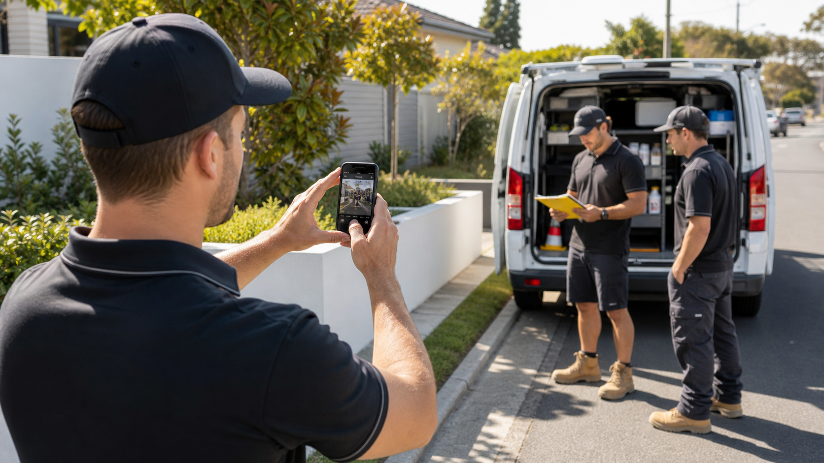 Local service team taking original photos for local business google posts