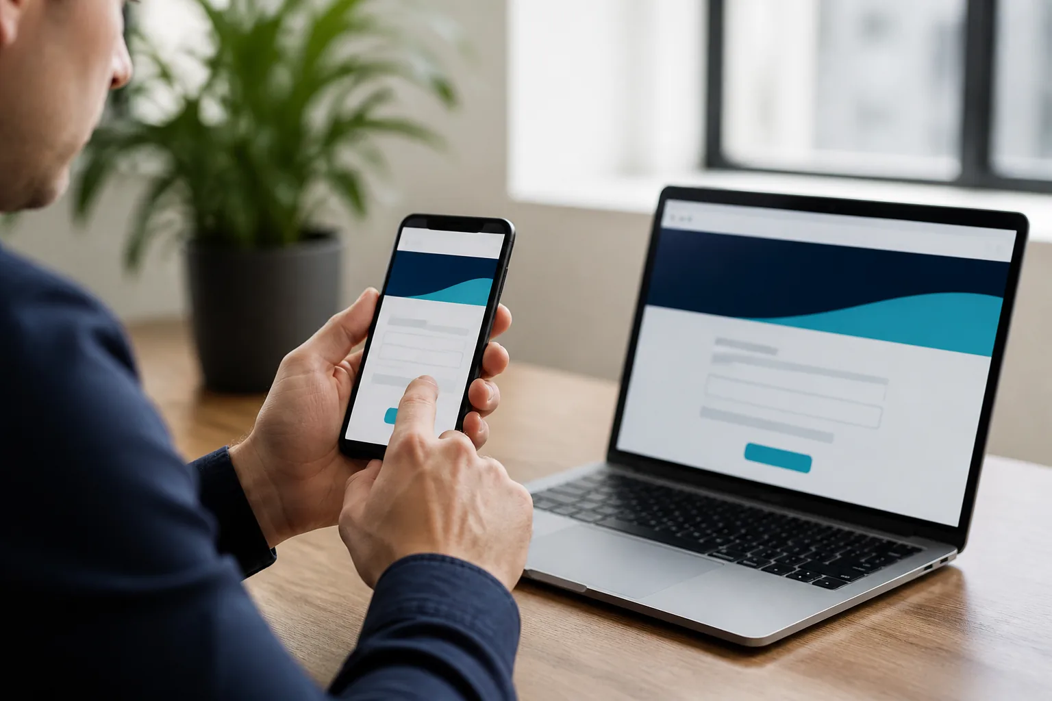 Small business owner testing a mobile website enquiry form
